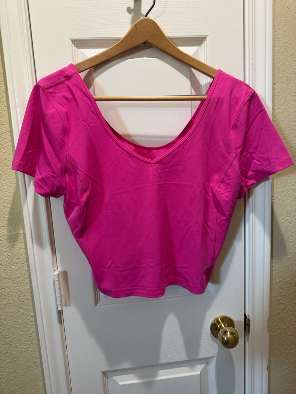 lululemon athletica Women's V-Neck Short Sleeve Crop Top in Hot Pink